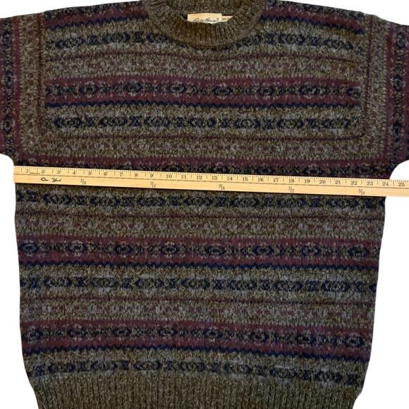 Vtg Eddie Bauer Sweater Mens Large Gray Fair Isle Wool Knit Nordic Crewneck Y2K - Picture 8 of 9